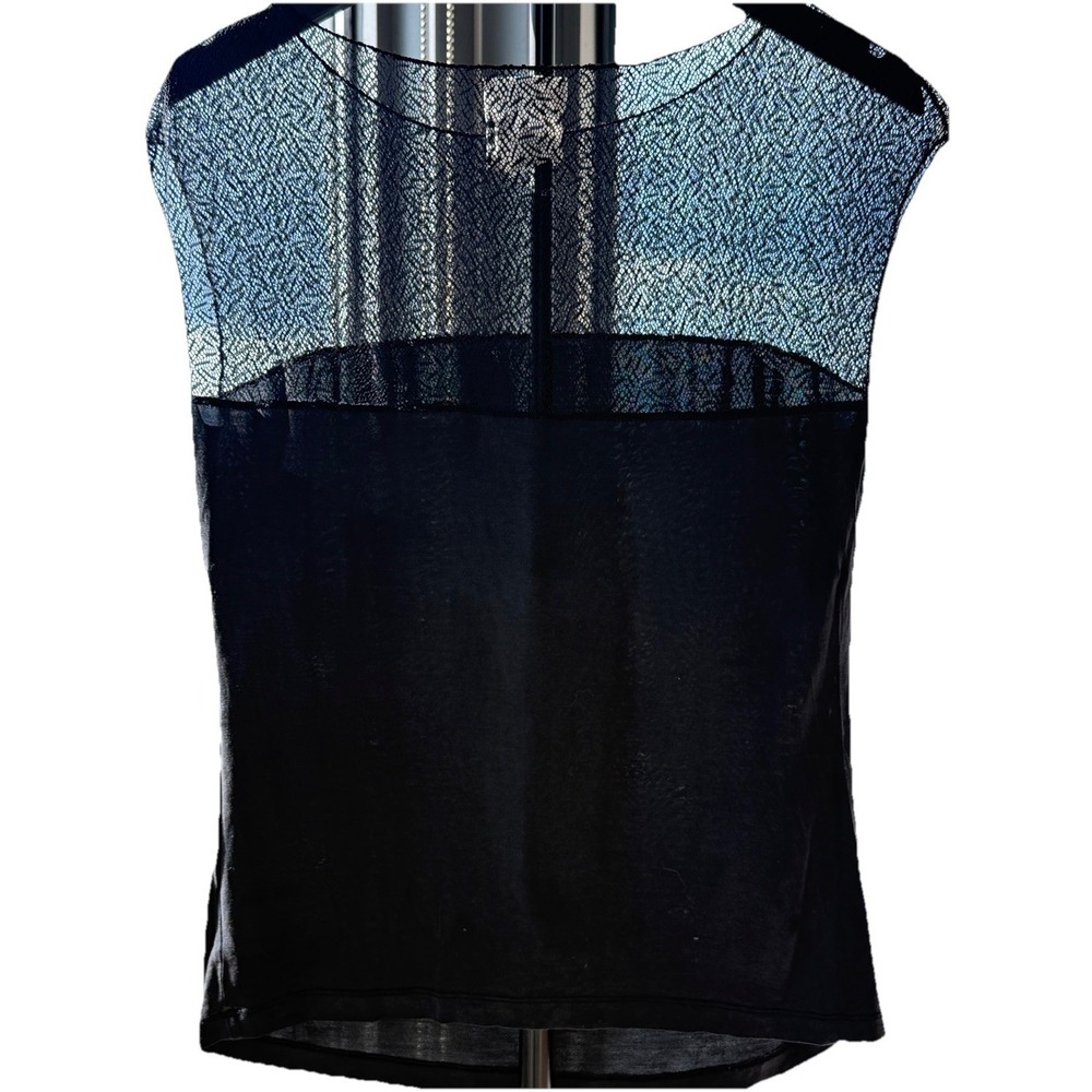 Barneys NY Women's Silk Sleeveless Top Black Lace Cap Sleeves 90s Minimalist